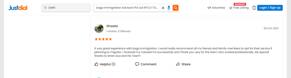 Positive comments for izago immigration