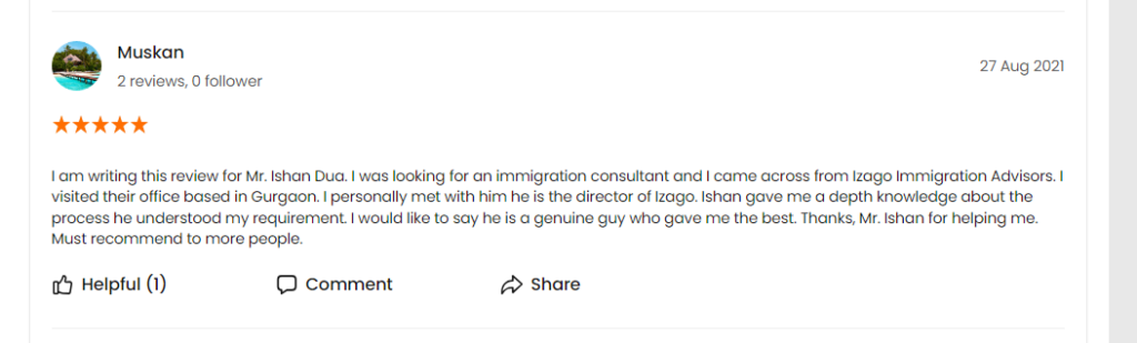 Positive comments for izago immigration